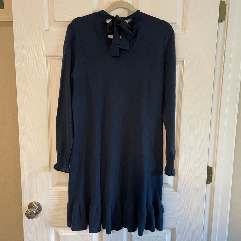 Ann Taylor Loft Navy  Blue Mock Neck Long Sleeve Ruffle Hem Dress Size Large